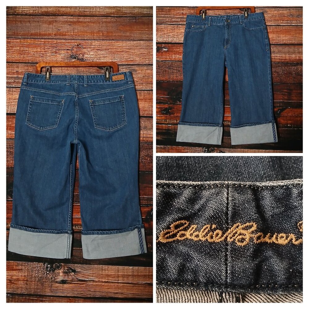 Eddie Bauer Capri Jeans Size 16 Cropped Cuffed Mid Rise Blue Denim